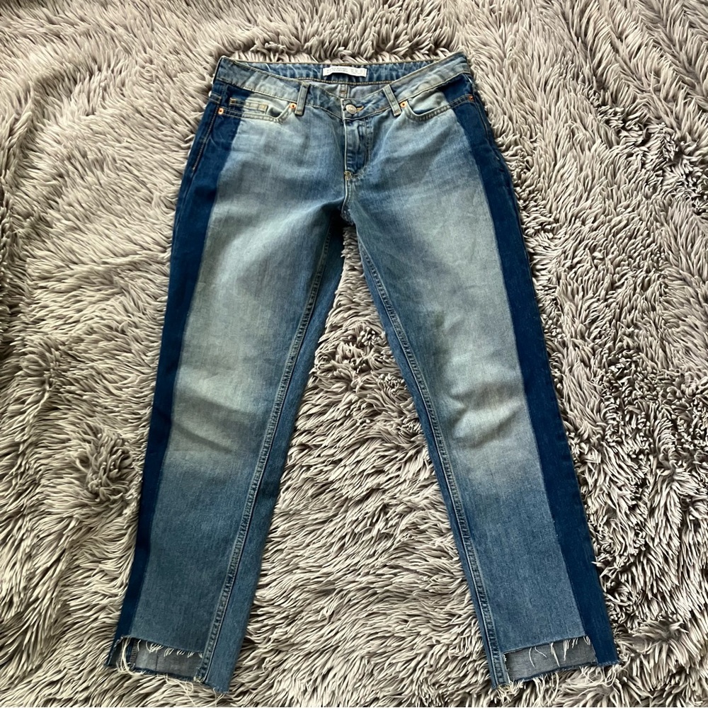 Zara-Size 2- Blue Jeans with Two-Tone Design basics jeans womens Z1975